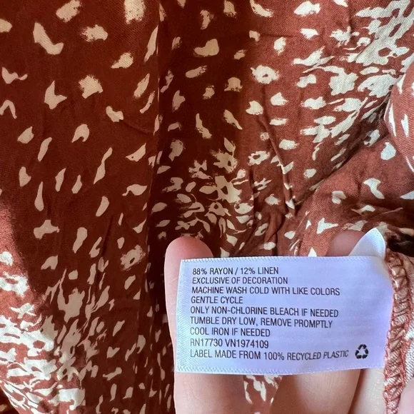 Knox Rose | Linen Blend Rusty Brown Cheetah Print Dress 3/4 Sleeves Women Large - Picture 8 of 8